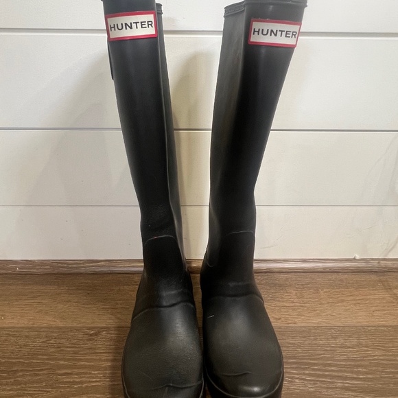 Hunter Shoes - HUNTER Women’s Original Back Adjustable Tall Rain Boot Matte Black Size 6